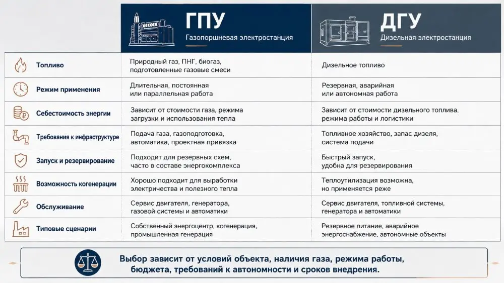 Сравнение газопоршневой и дизельной электростанции