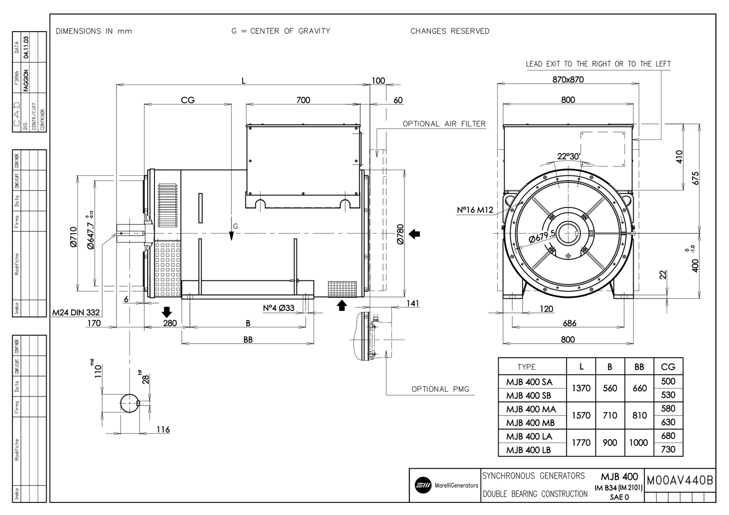 Marelli MJB 400 LB4 - 1040 кВт купить  | Генератор в Техэкспо