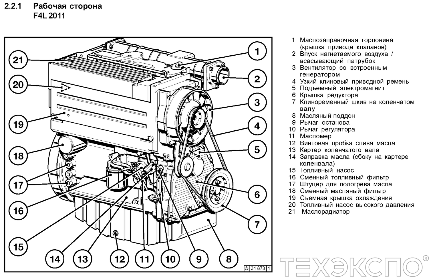 Расположение датчиков ДВС Deutz модель 2011