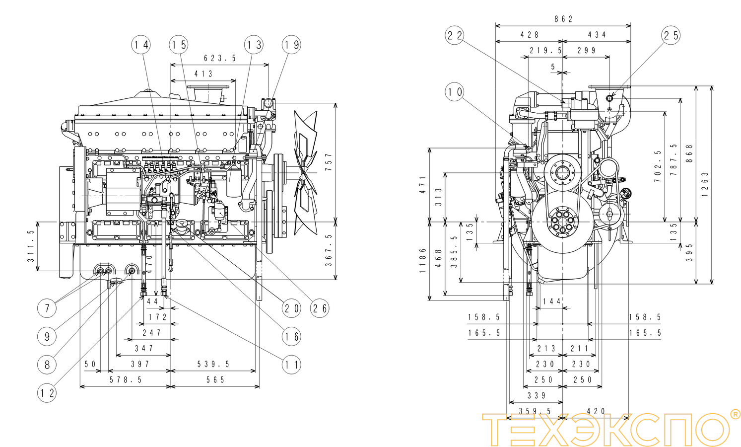 Mitsubishi S6B3-PTA - 360 кВт купить в Санкт-Петербурге | Двигатель в Техэкспо